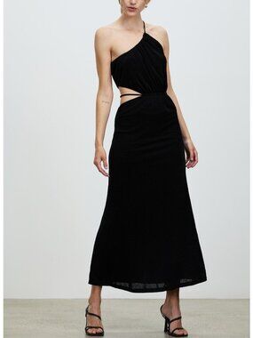 NWT Misha Adara Black Bodycon Midi Dress Stretch Strappy Cut-Outs Size 6